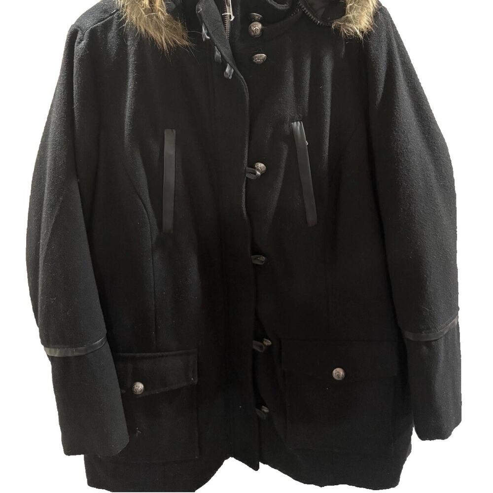 Torrid Jacket Women Size 0 Black Fleece Long Sleeve Faux Fur Hooded Button Front - Picture 5 of 8